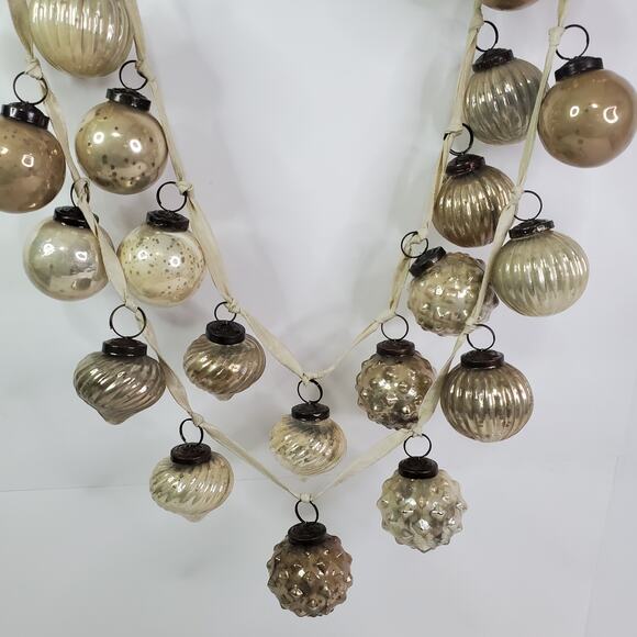 Creative Co-Op 72" Taupe/Cream Embossed Mercury Glass Ornament (25) 2set Garland - Picture 1 of 16